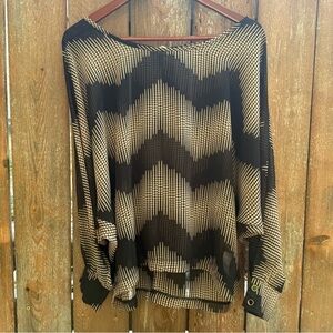 MIND CODE Women’s Black Cream Chevron Sheer Long Sleeve Shirt Blouse Size Small